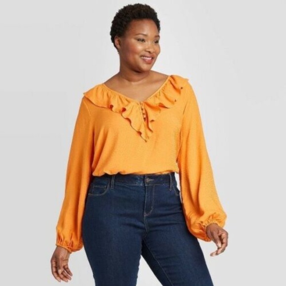 Ava & Viv Tops - Womens Plus Size Mustard Yellow Ruffle Blouse 4X